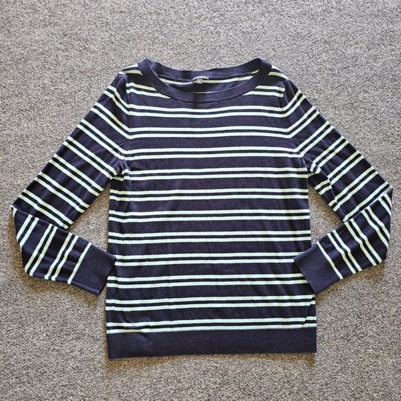Talbots Sweaters - Talbots Sweater Top Large Blue Striped Long Sleeve Round Neck Knit Casual Career